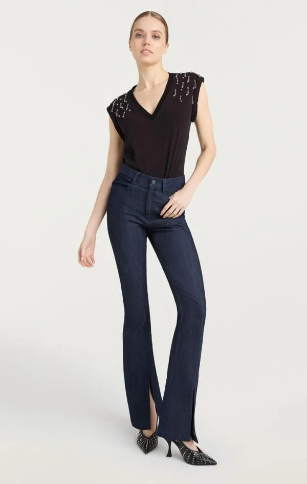 Cinq Sept Teardrop Crystal Embellished VNeck Bella Tee Black Multi Women Tees Cinq Sept Teardrop Crystal Embellished VNeck Bella Tee Black Multi Women Tees