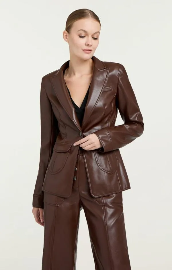 Cinq Sept Vegan Leather Louisa Blazer Tobacco Women Blazers