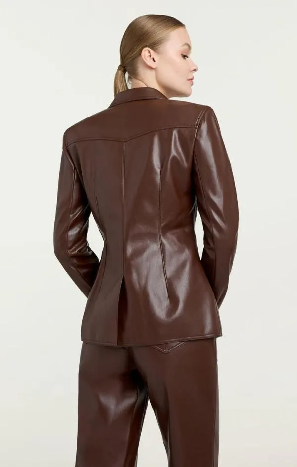 Cinq Sept Vegan Leather Louisa Blazer Tobacco Women Blazers