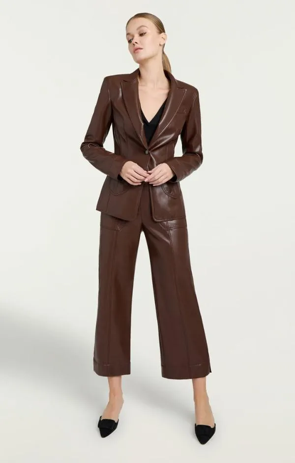 Cinq Sept Vegan Leather Louisa Blazer Tobacco Women Blazers