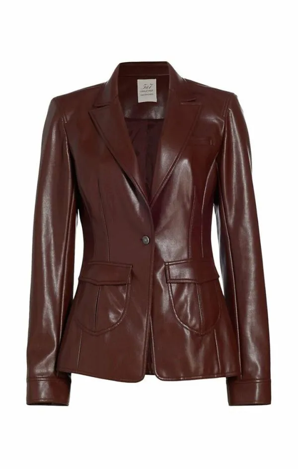 Cinq Sept Vegan Leather Louisa Blazer Tobacco Women Blazers