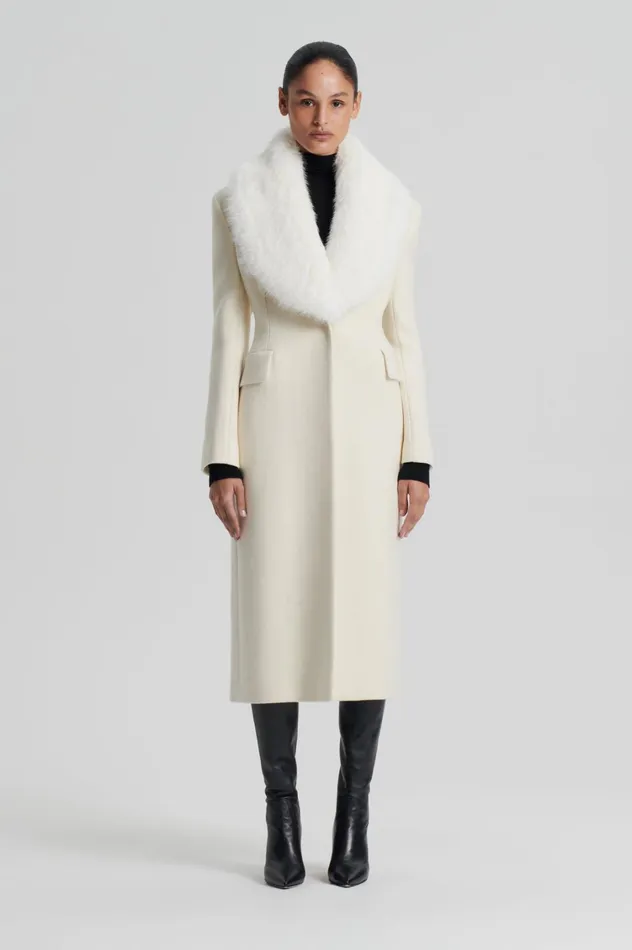 Coats Women Scanlan Theodore FAUX FUR COLLAR COAT Creme