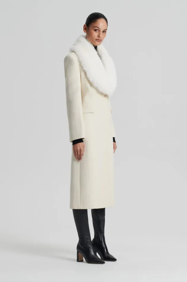 Coats Women Scanlan Theodore FAUX FUR COLLAR COAT Creme Coats Women Scanlan Theodore FAUX FUR COLLAR COAT Creme