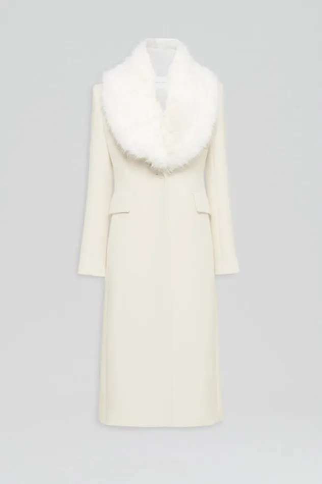 Coats Women Scanlan Theodore FAUX FUR COLLAR COAT Creme Coats Women Scanlan Theodore FAUX FUR COLLAR COAT Creme