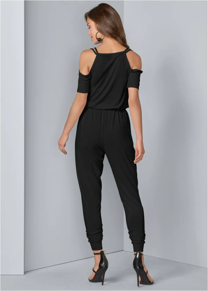 Coldshoulder Jumpsuit Black Women VENUS Casual Jumpsuits and Rompers