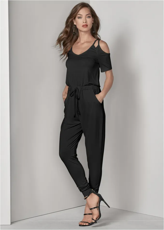 Coldshoulder Jumpsuit Black Women VENUS Casual Jumpsuits and Rompers