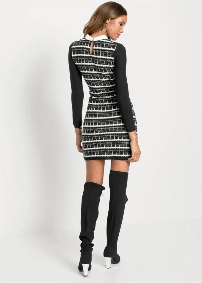 Collared Sweater Dress Black and White Women VENUS Short Dresses