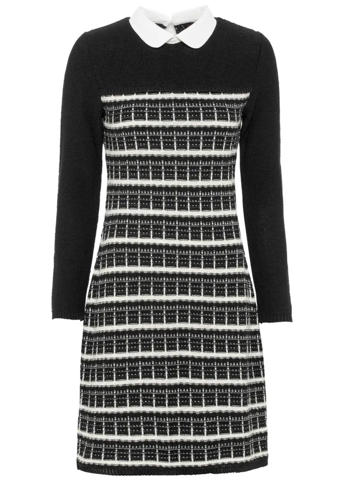 Collared Sweater Dress Black and White Women VENUS Short Dresses