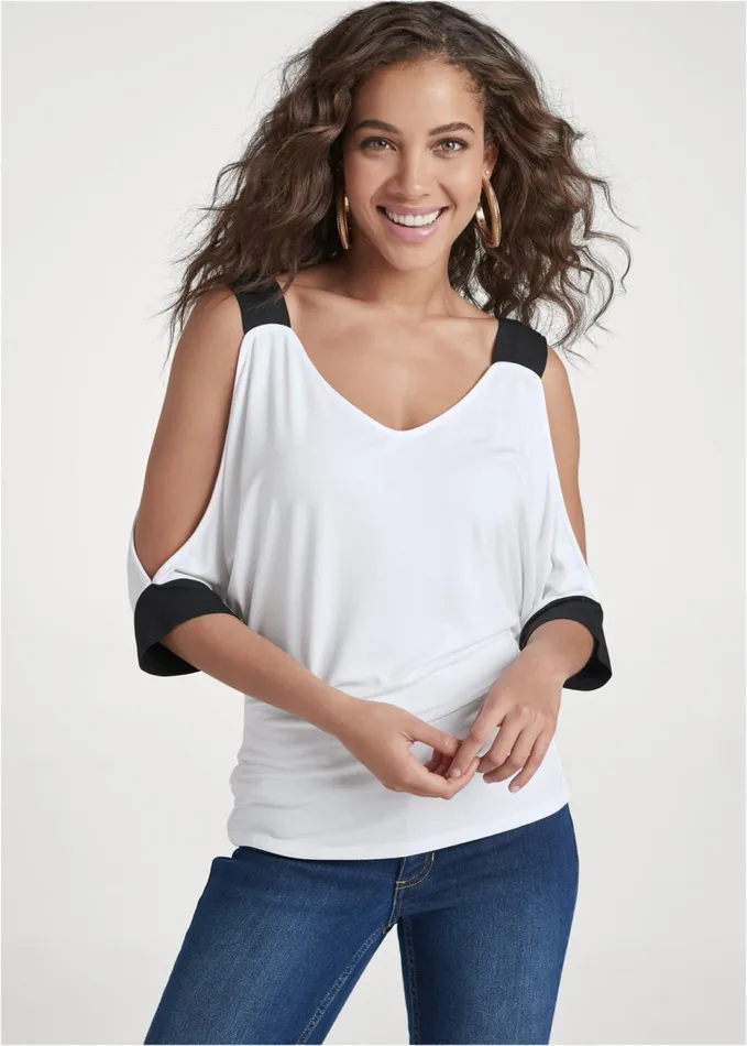 COLOR BLOCK TOP White and Black Women VENUS Short Sleeve Tops
