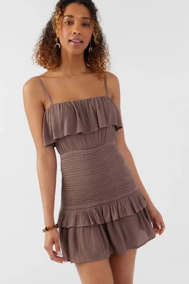 CONSTANCE SMOCKED DRESS Deep Taupe Women O039NEILL Clothing
