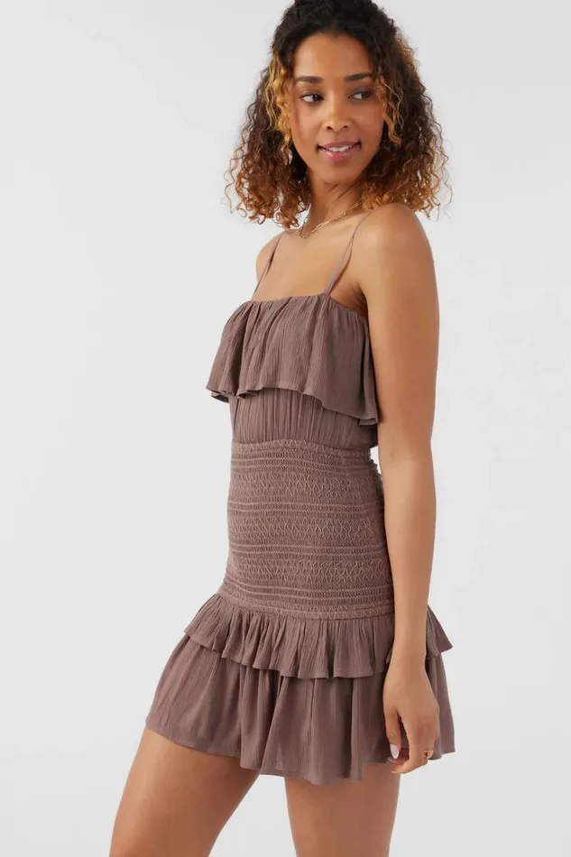 CONSTANCE SMOCKED DRESS Deep Taupe Women O039NEILL Clothing