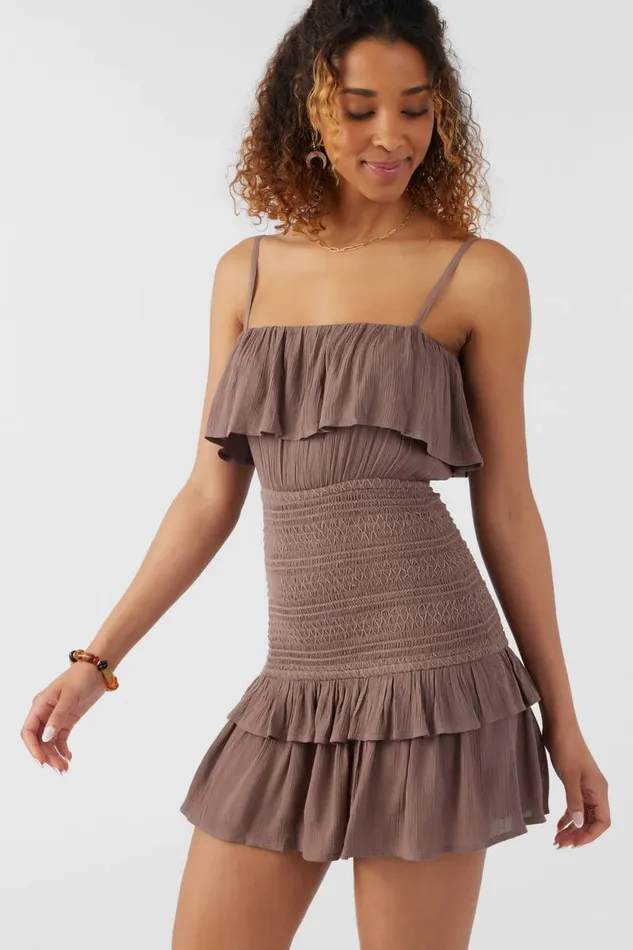 CONSTANCE SMOCKED DRESS Deep Taupe Women O039NEILL Clothing
