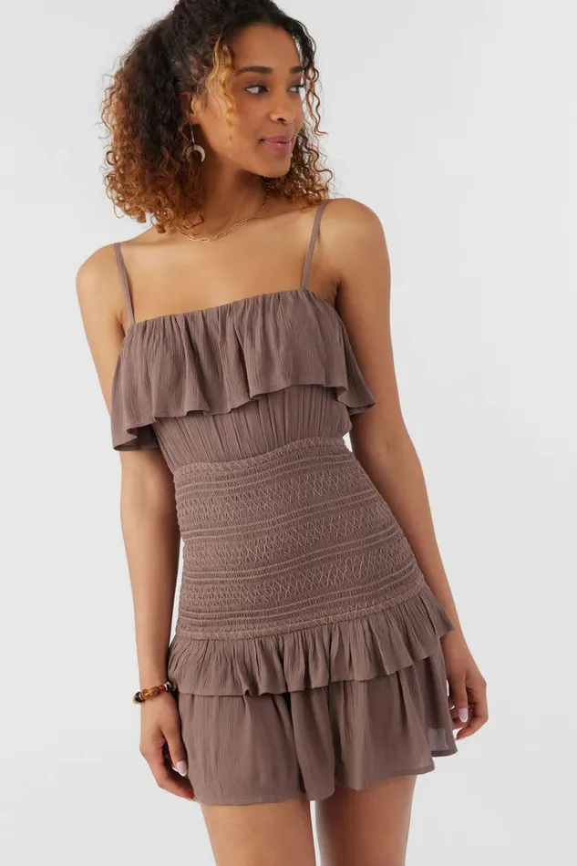 CONSTANCE SMOCKED DRESS Deep Taupe Women O039NEILL Clothing
