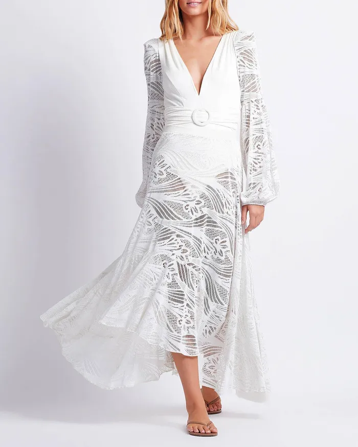 CoverUps Women PatBO Metallic Lace Beach Skirt