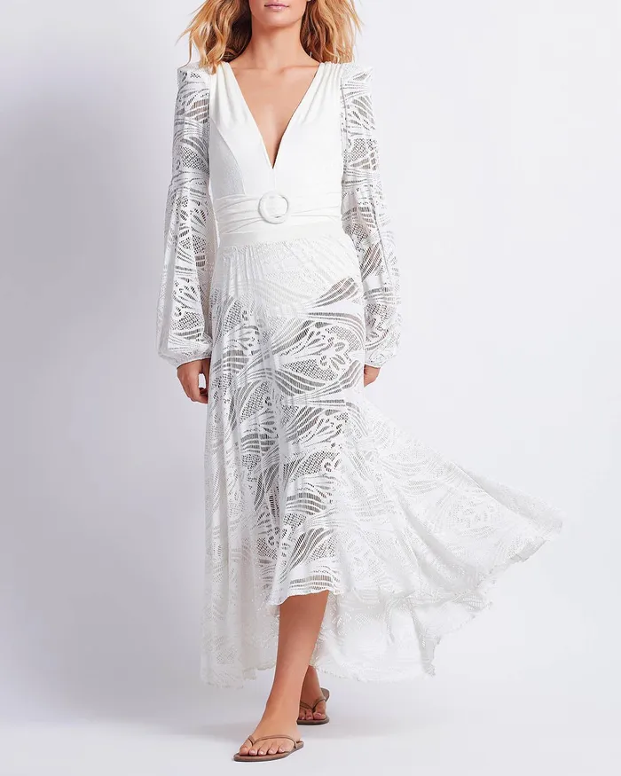 CoverUps Women PatBO Metallic Lace Beach Skirt