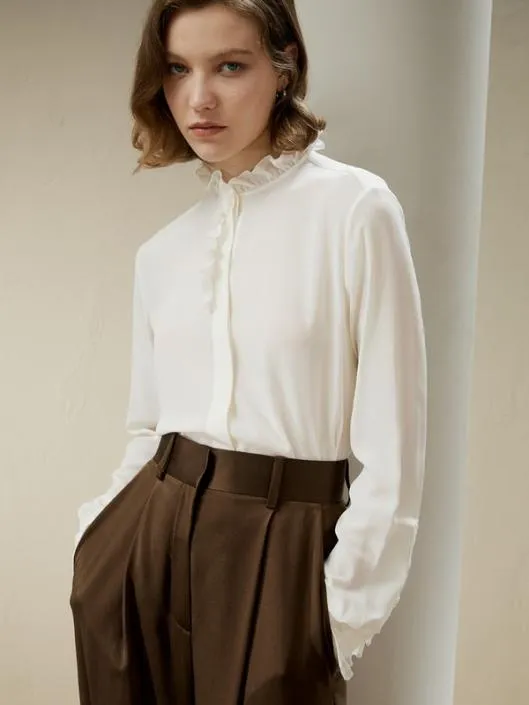 Crpe De Chine Blouse With Ruffle Edge Women Blouses Lilysilk Shirts