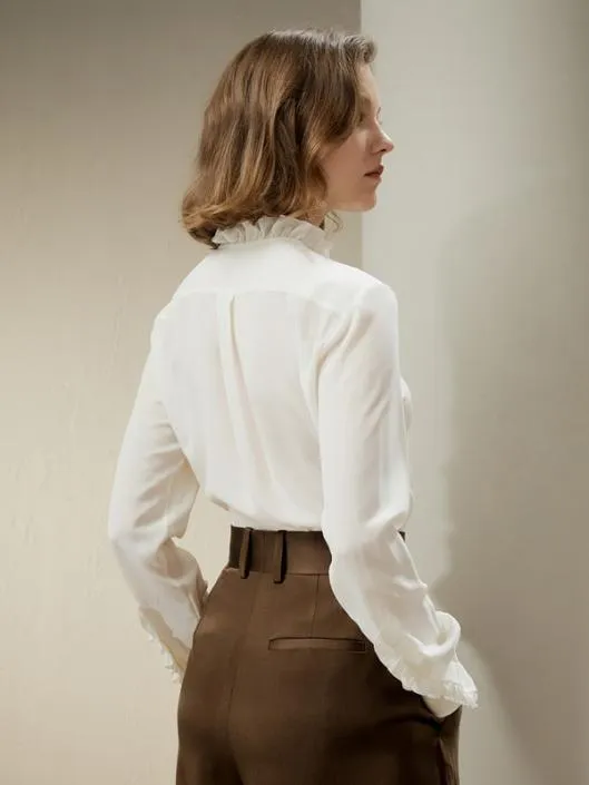 Crpe De Chine Blouse With Ruffle Edge Women Blouses Lilysilk Shirts