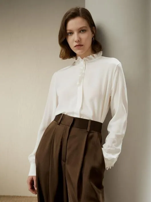 Crpe De Chine Blouse With Ruffle Edge Women Blouses Lilysilk Shirts