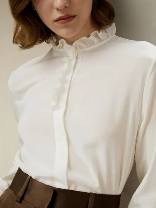 Crpe De Chine Blouse With Ruffle Edge Women Blouses Lilysilk Shirts