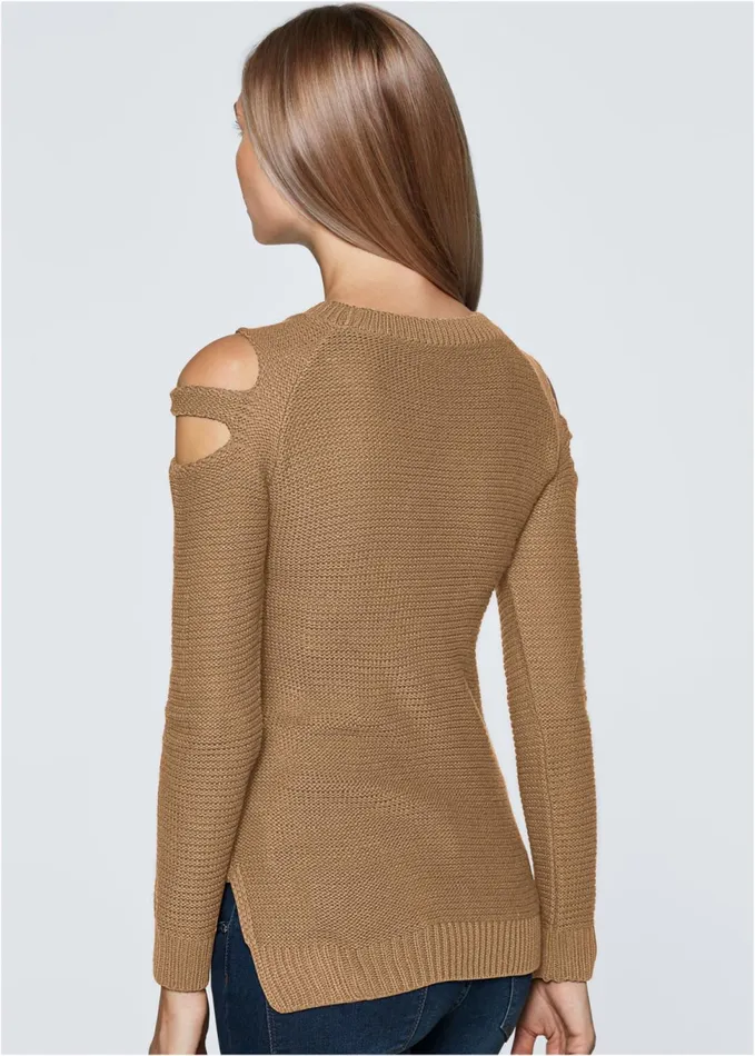 Cutout Sleeve Sweater Light Brown Women VENUS Pullover