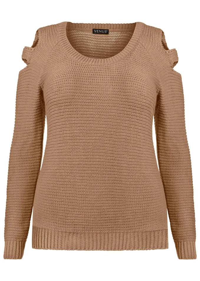 Cutout Sleeve Sweater Light Brown Women VENUS Pullover