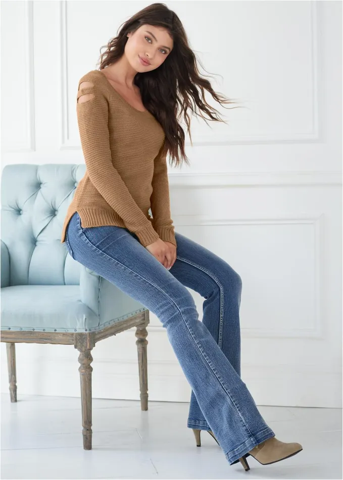 Cutout Sleeve Sweater Light Brown Women VENUS Pullover