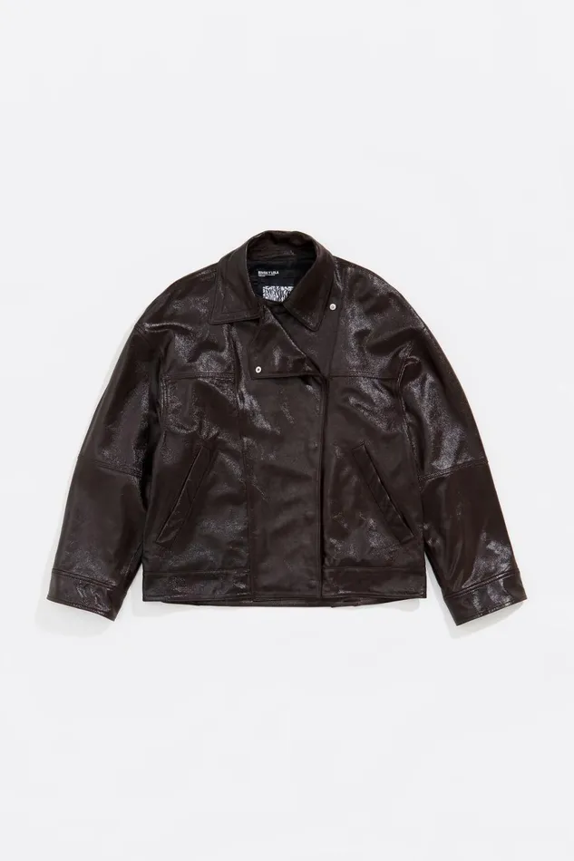 Dark Brown Satin Finish Leather Jacket Dark Brown Women Bimba Y Lola Leather Dark Brown Satin Finish Leather Jacket Dark Brown Women Bimba Y Lola Leather