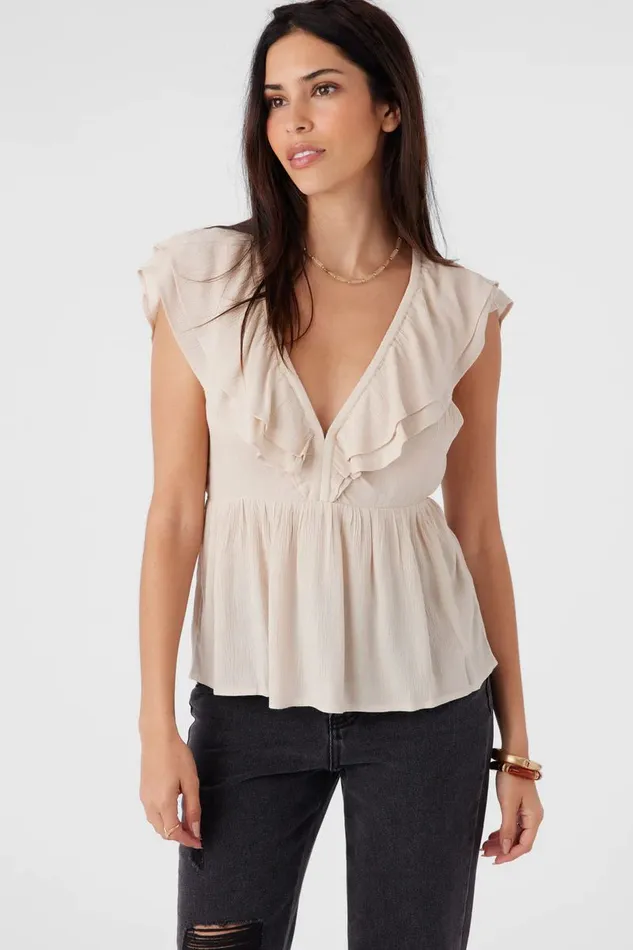 DEJI SOLID FLUTTER SLEEVE TOP Cement Women O039NEILL Clothing