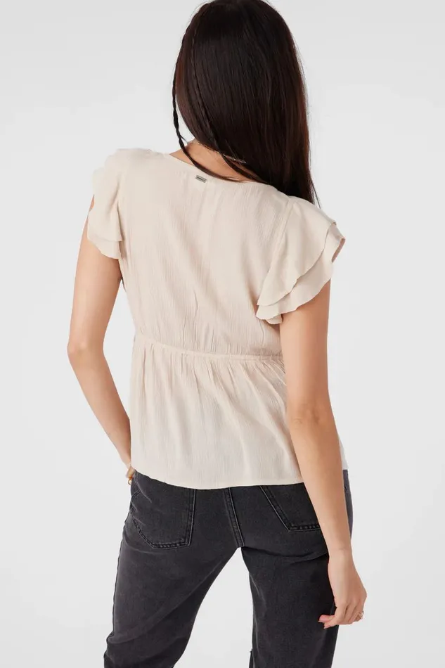 DEJI SOLID FLUTTER SLEEVE TOP Cement Women O039NEILL Clothing