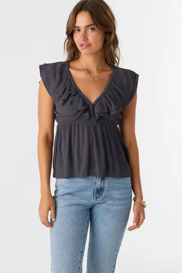 DEJI SOLID FLUTTER SLEEVE TOP Periscope Women O039NEILL Clothing