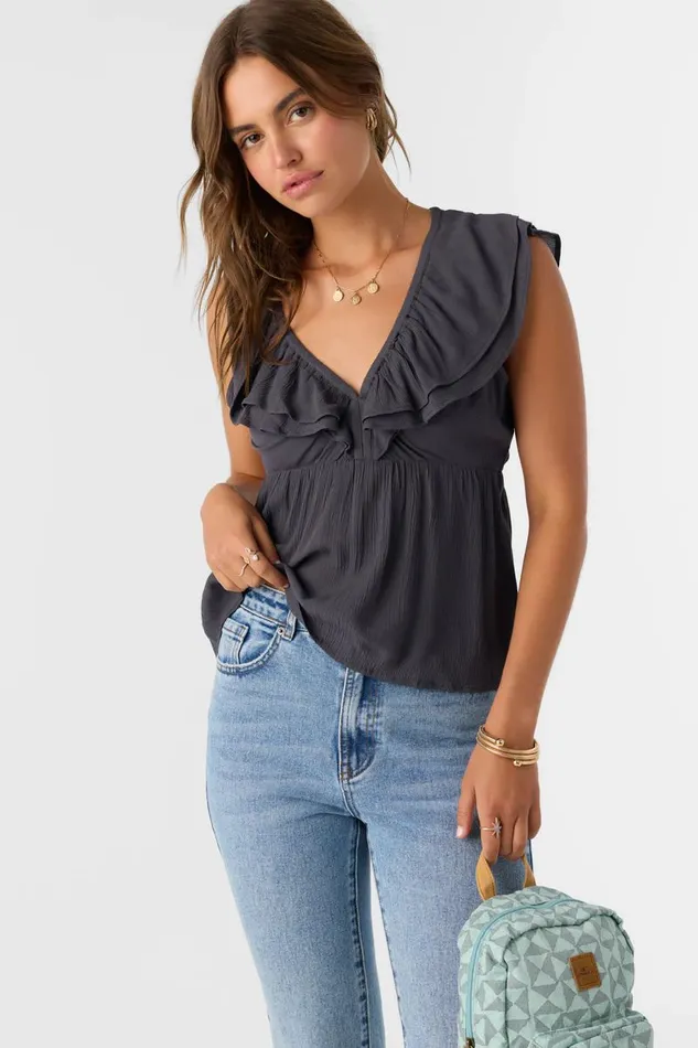 DEJI SOLID FLUTTER SLEEVE TOP Periscope Women O039NEILL Clothing