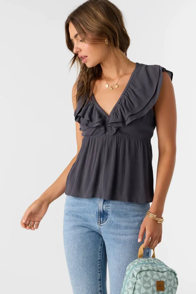 DEJI SOLID FLUTTER SLEEVE TOP Periscope Women O039NEILL Clothing