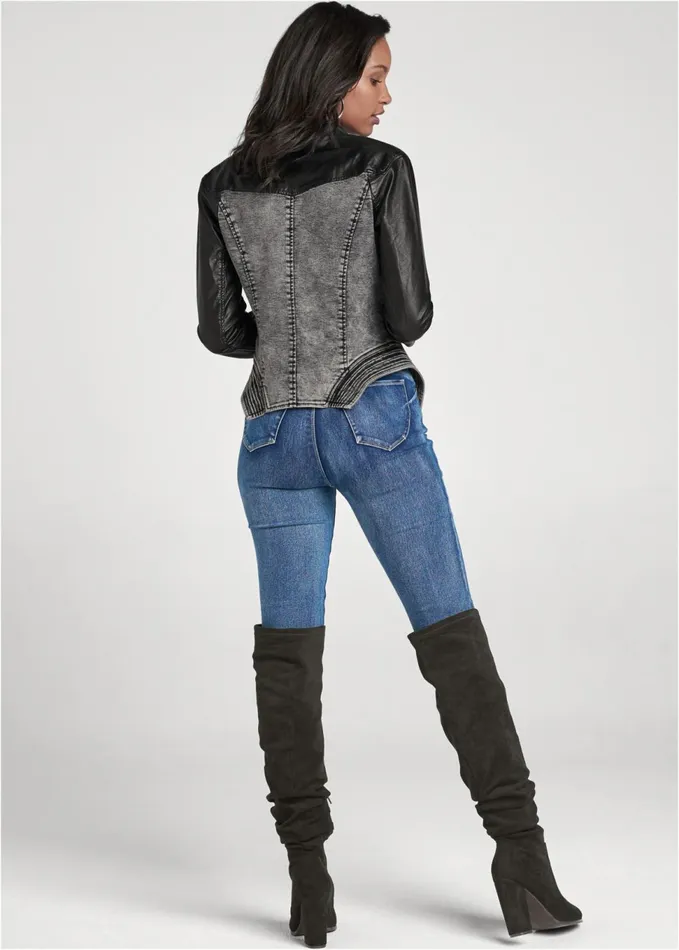 Denim FauxLeather Jacket Grey and Black Women VENUS Denim