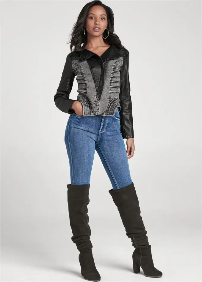Denim FauxLeather Jacket Grey and Black Women VENUS Denim