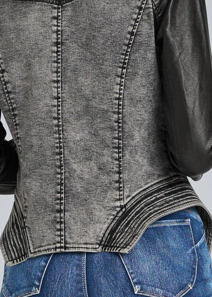 Denim FauxLeather Jacket Grey and Black Women VENUS Denim