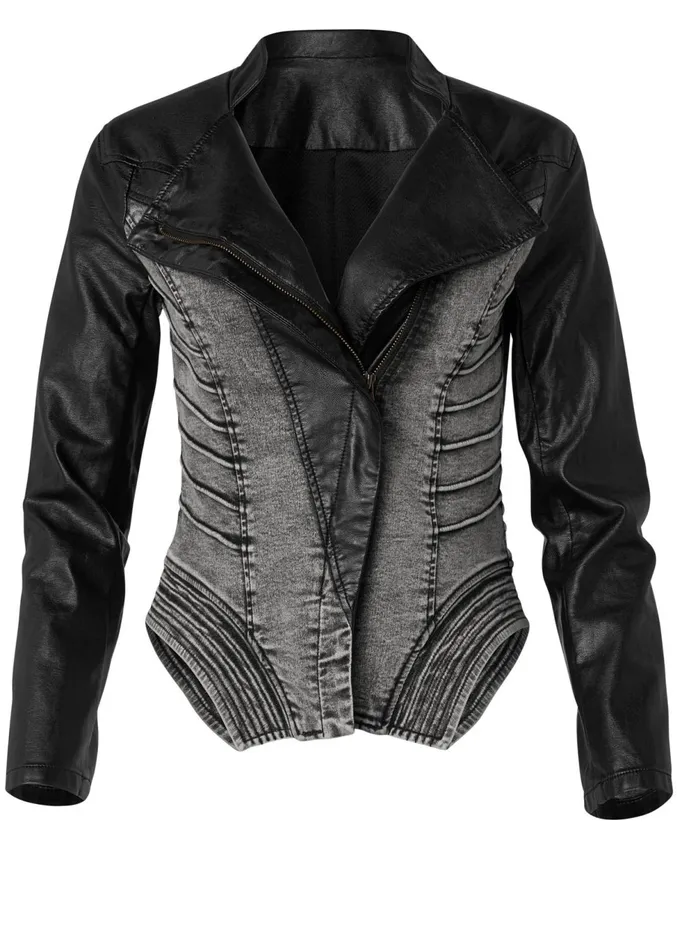 Denim FauxLeather Jacket Grey and Black Women VENUS Denim