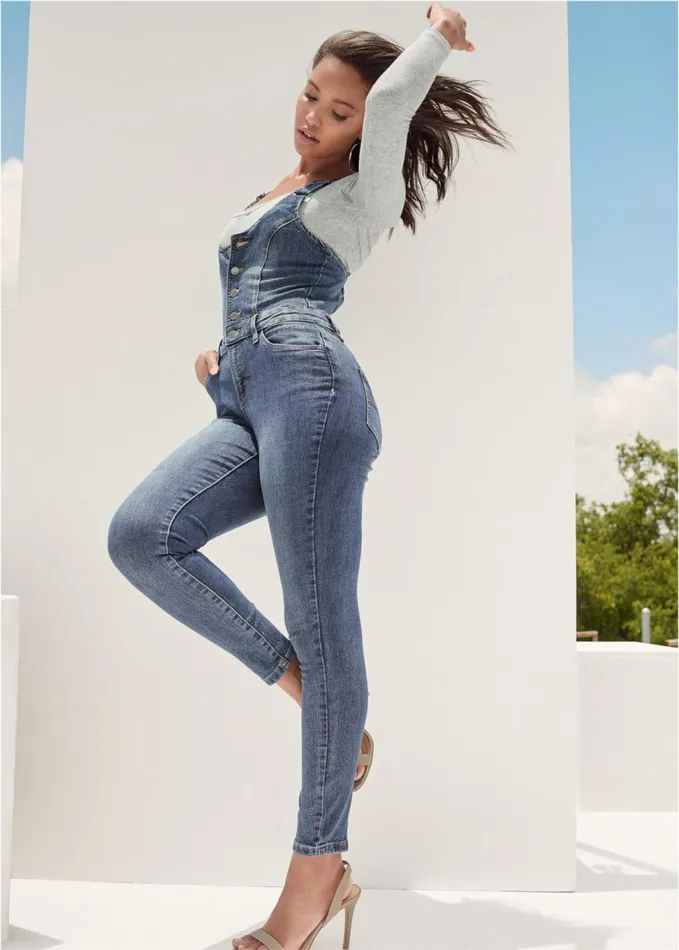 DENIM OVERALLS Medium Wash Women VENUS Casual Jumpsuits and Rompers