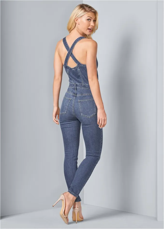 DENIM OVERALLS Medium Wash Women VENUS Casual Jumpsuits and Rompers