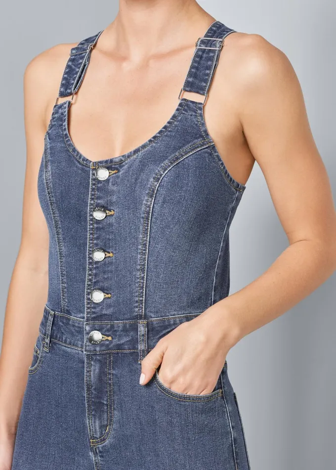 DENIM OVERALLS Medium Wash Women VENUS Casual Jumpsuits and Rompers