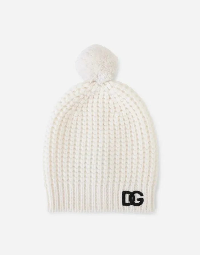 Dolce and Gabbana Accessories Children Basketweavestitch Hat With DG Logo Patch White Dolce and Gabbana Accessories Children Basketweavestitch Hat With DG Logo Patch White