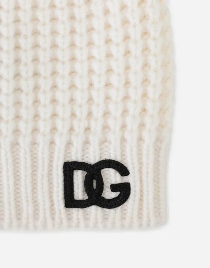 Dolce and Gabbana Accessories Children Basketweavestitch Hat With DG Logo Patch White Dolce and Gabbana Accessories Children Basketweavestitch Hat With DG Logo Patch White