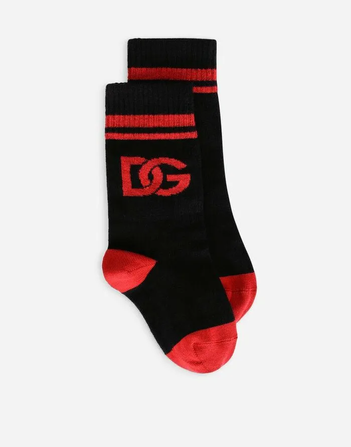Dolce and Gabbana Accessories Children Cotton Socks With Jacquard DG Logo Multicolor