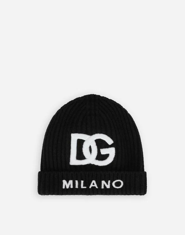 Dolce and Gabbana Accessories Children Fishermans Rib Knit Hat With Logo Embroidery Black Dolce and Gabbana Accessories Children Fishermans Rib Knit Hat With Logo Embroidery Black