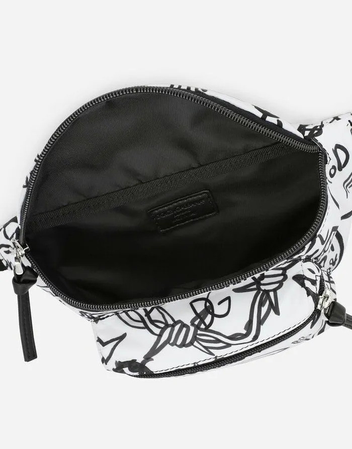 Dolce and Gabbana Accessories Children Nylon Belt Bag With Graffiti Print Multicolor Dolce and Gabbana Accessories Children Nylon Belt Bag With Graffiti Print Multicolor
