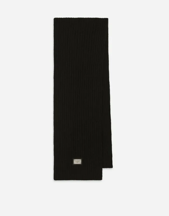 Dolce and Gabbana Accessories Children Ribbed Knit Scarf With Metal DG Logo Black Dolce and Gabbana Accessories Children Ribbed Knit Scarf With Metal DG Logo Black