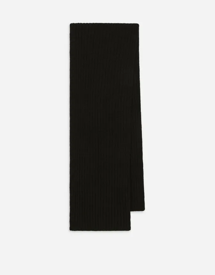 Dolce and Gabbana Accessories Children Ribbed Knit Scarf With Metal DG Logo Black Dolce and Gabbana Accessories Children Ribbed Knit Scarf With Metal DG Logo Black