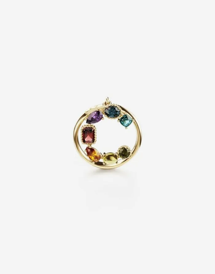 Dolce and Gabbana Alphabet Collection Women Rainbow Alphabet C Ring In Yellow Gold With Multicolor Fine Gems Gold