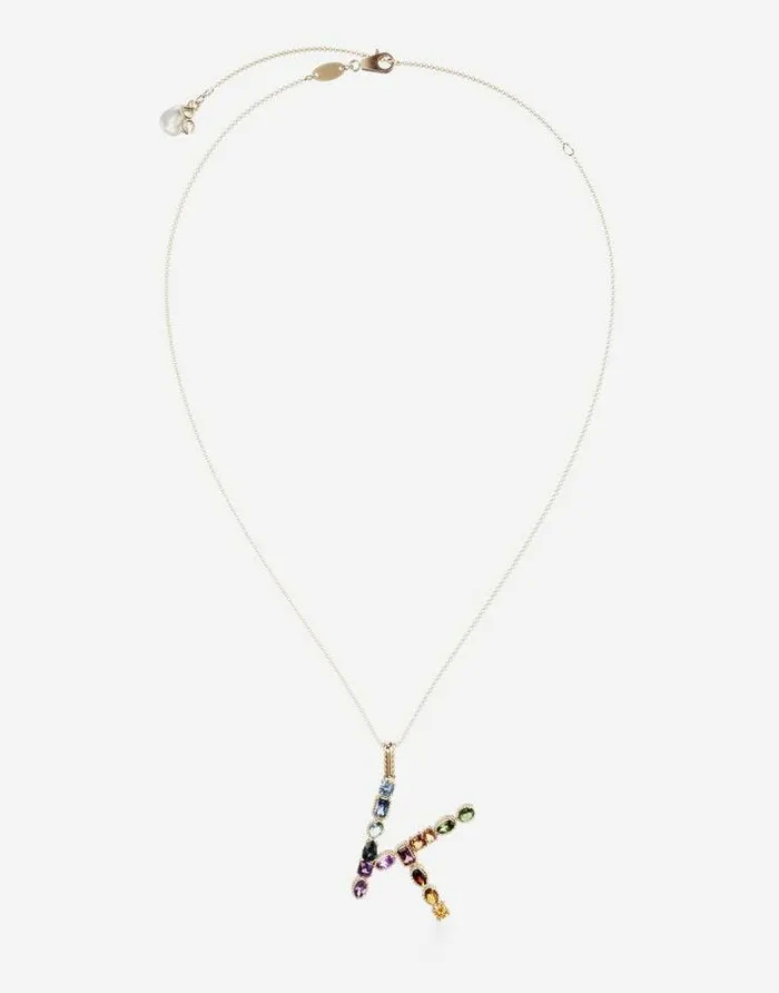Dolce and Gabbana Alphabet Collection Women Rainbow Alphabet K Pendant In Yellow Gold With Multicolor Fine Gems Gold Dolce and Gabbana Alphabet Collection Women Rainbow Alphabet K Pendant In Yellow Gold With Multicolor Fine Gems Gold