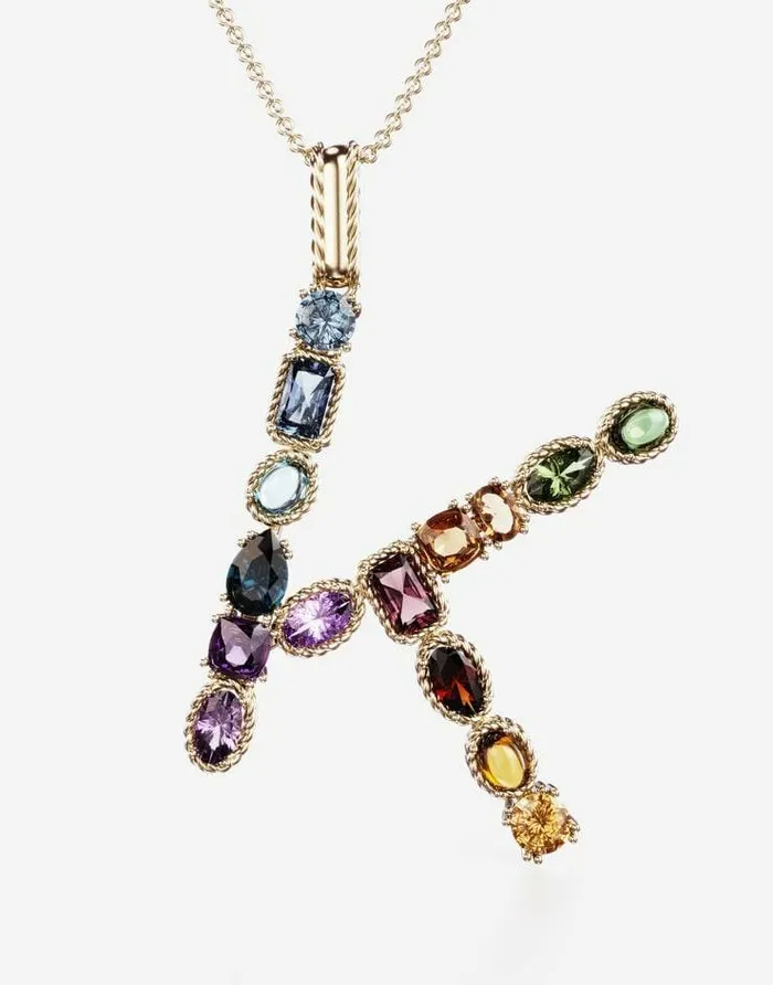 Dolce and Gabbana Alphabet Collection Women Rainbow Alphabet K Pendant In Yellow Gold With Multicolor Fine Gems Gold Dolce and Gabbana Alphabet Collection Women Rainbow Alphabet K Pendant In Yellow Gold With Multicolor Fine Gems Gold