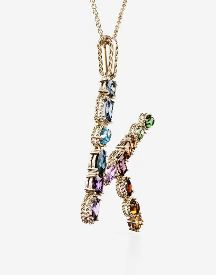 Dolce and Gabbana Alphabet Collection Women Rainbow Alphabet K Pendant In Yellow Gold With Multicolor Fine Gems Gold Dolce and Gabbana Alphabet Collection Women Rainbow Alphabet K Pendant In Yellow Gold With Multicolor Fine Gems Gold